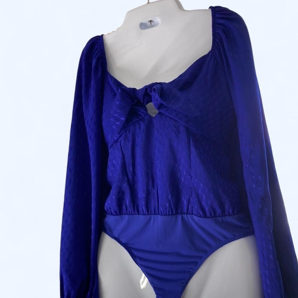 Express Vibrant Blue Bodysuit with keyhole tie front M